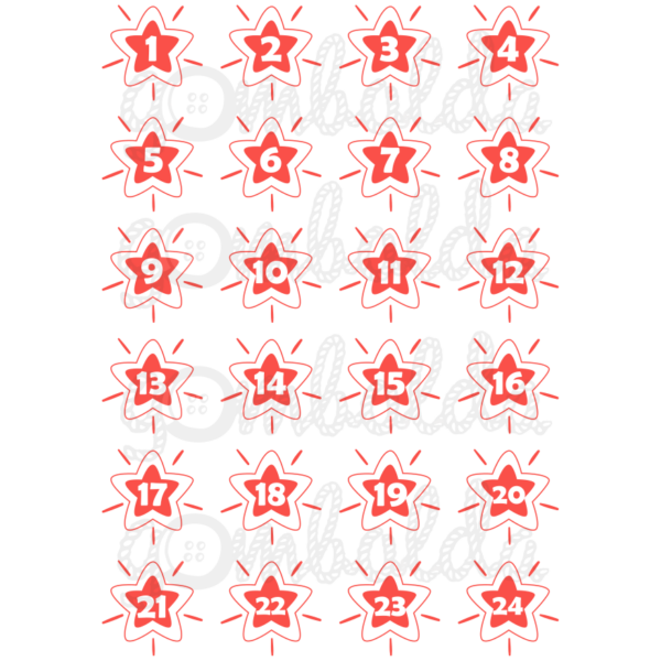 Mintás barkácsfilc - adventi számok csillagokban - piros - 5db vagy 10db