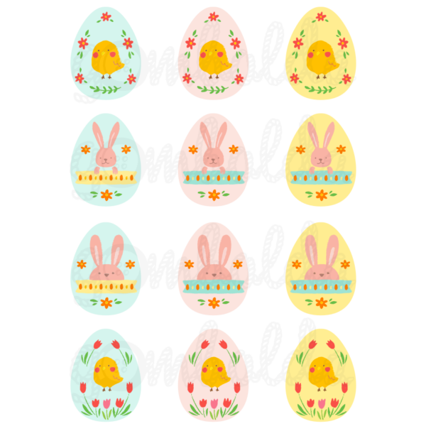 Mintás barkácsfilc - színes  húsvéti tojások csibékkel - 5db vagy 10db