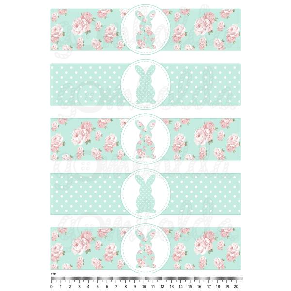 Mintás barkácsfilc - szalvétagyűrű alap - shabby chic nyuszik - menta